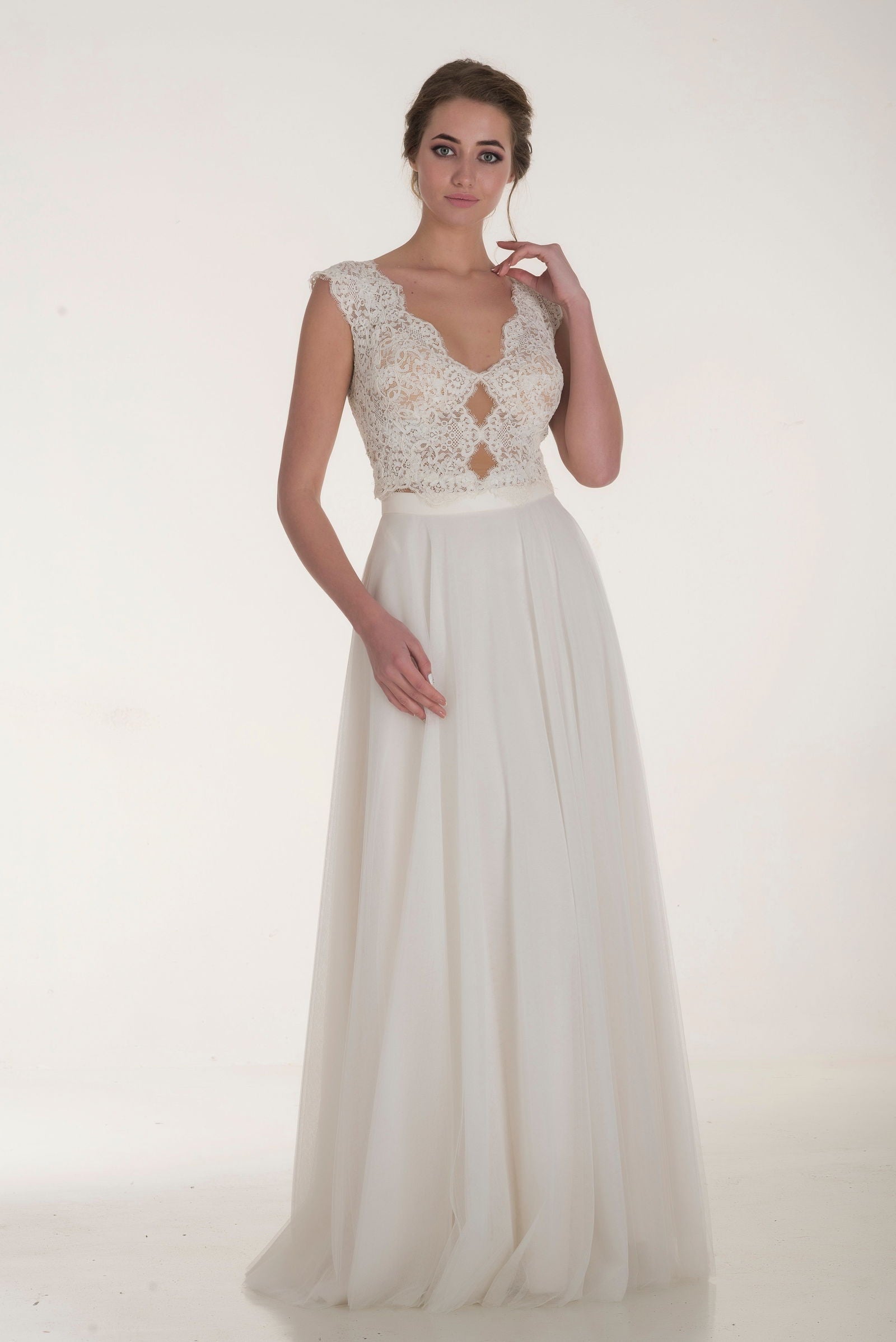 Boho Whimsical Monique Maxi Bridal Outfit | 2-Piece Tulle Wedding Gown - Joycard Concept Store