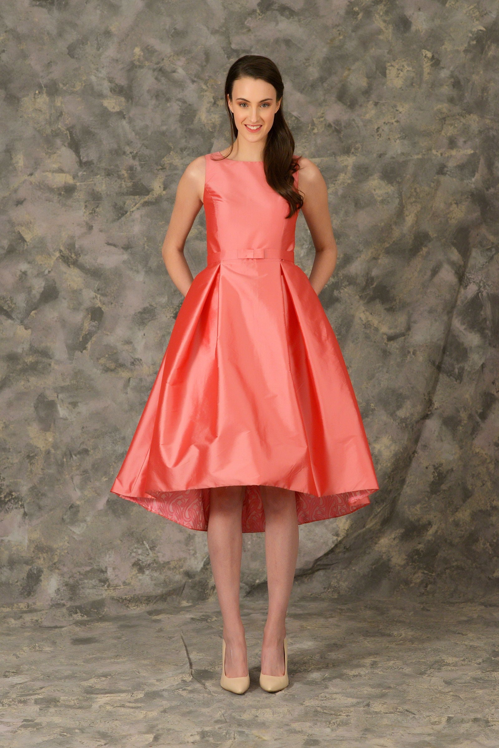 Vintage Chic Coral Asymmetric Dress - Joycard Concept Store