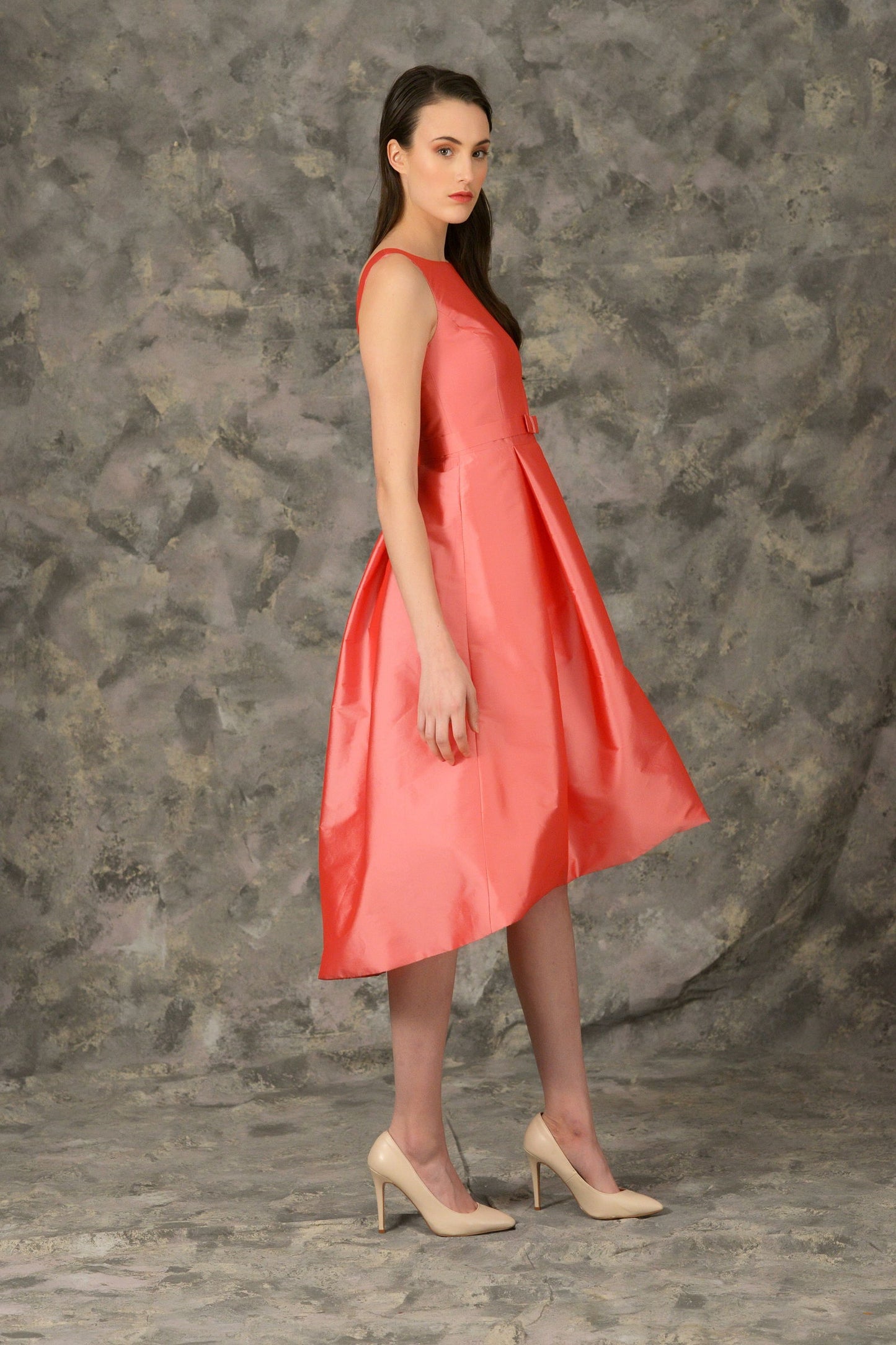 Vintage Chic Coral Asymmetric Dress - Joycard Concept Store
